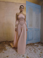 Luxury Pink Pearls Beaded Strapless A-Line Evening Dress CLA73685