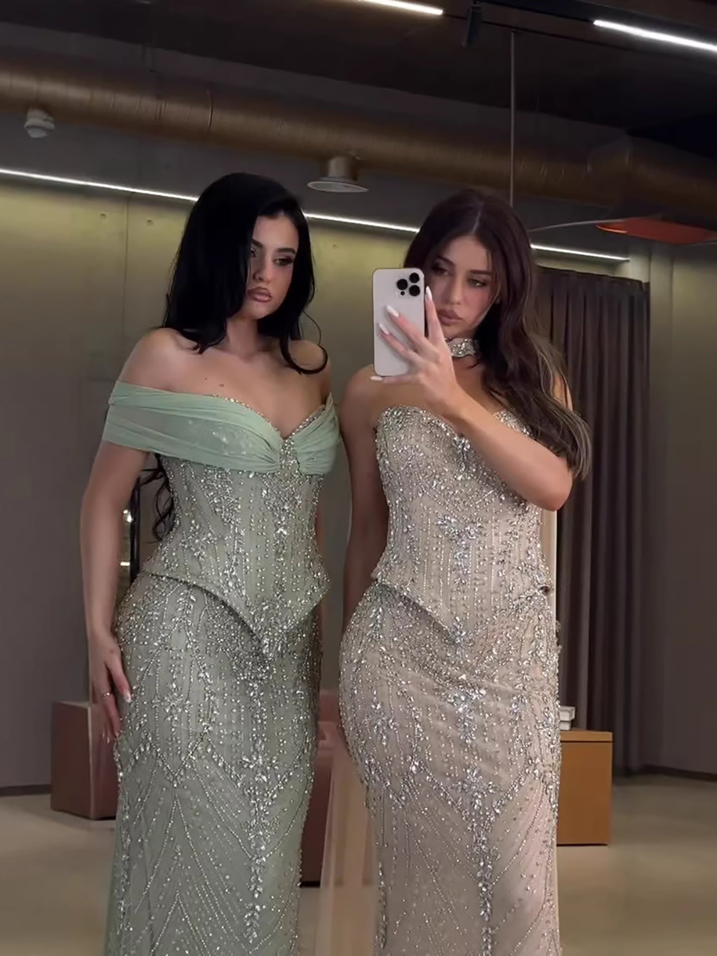 Luxury Nude Crystal Beaded Mermaid Evening Dress CLA73686