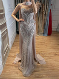 Kosovo Luxury Crystals Beaded Mermaid Evening Dress With Shawl CLA73686