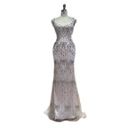 Luxury Pink Crystal Tassel Beaded Bow Mermaid Evening Dress LA73696A