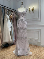 Luxury Pink Crystal Tassel Beaded Bow Mermaid Evening Dress LA73696A