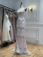 Luxury Pink Crystal Tassel Beaded Bow Mermaid Evening Dress LA73696A