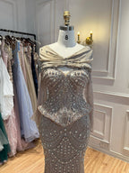Luxury Caramel  Crystal Beaded Mermaid Off Shoulder Evening Dress CLA73686A