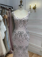 Luxury Pink Crystal Tassel Beaded Bow Mermaid Evening Dress LA73696A