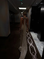 Luxury Gold Halter Crystal Mermaid Evening Dress CLA73687