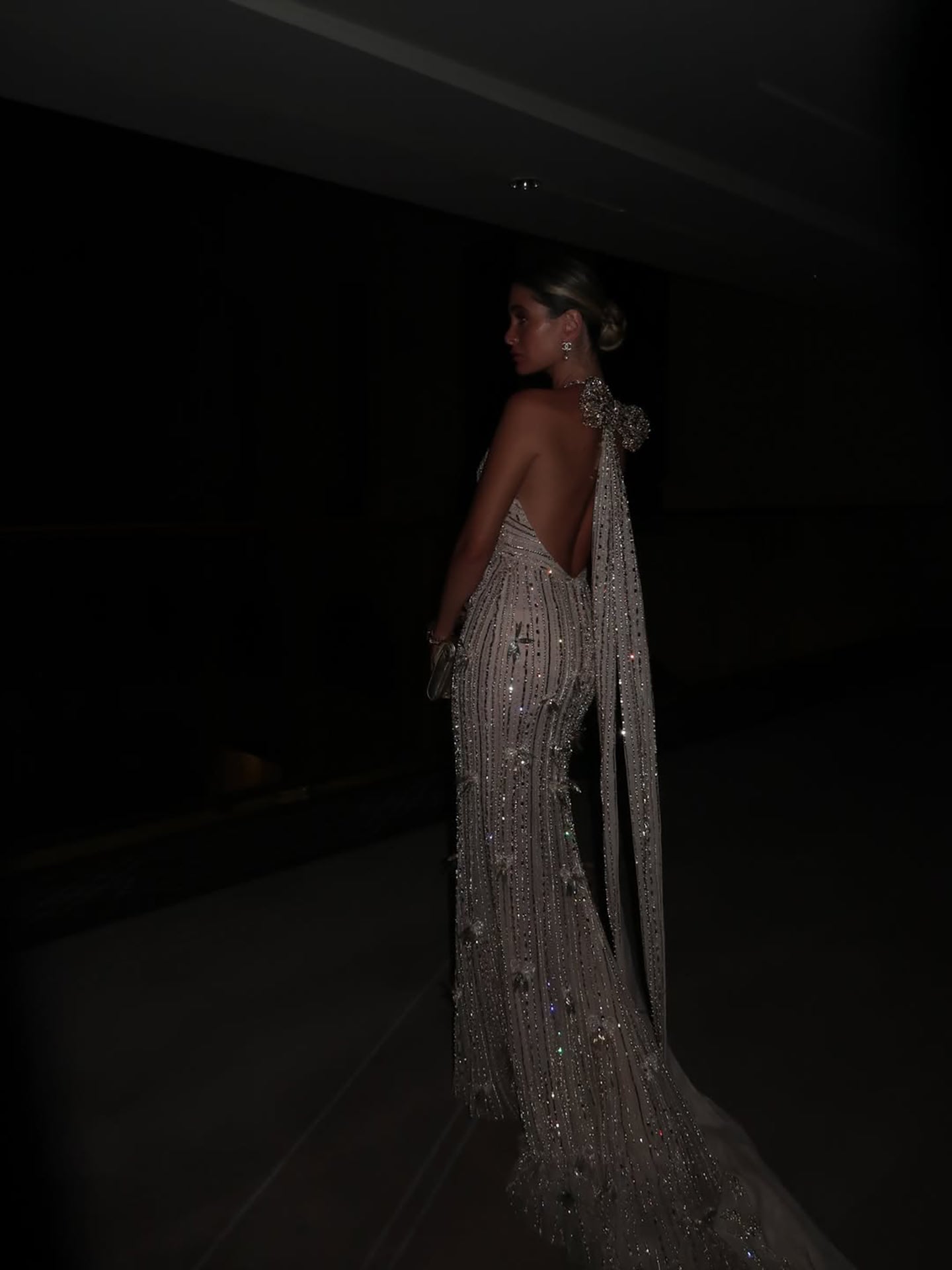 Luxury Gold Halter Crystal Mermaid Evening Dress CLA73687