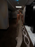 Luxury Gold Halter Crystal Mermaid Evening Dress CLA73687
