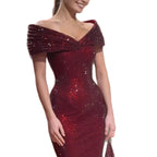 Luxury Wine Red Off Shoulder Mermaid Evening Dress CLA73689