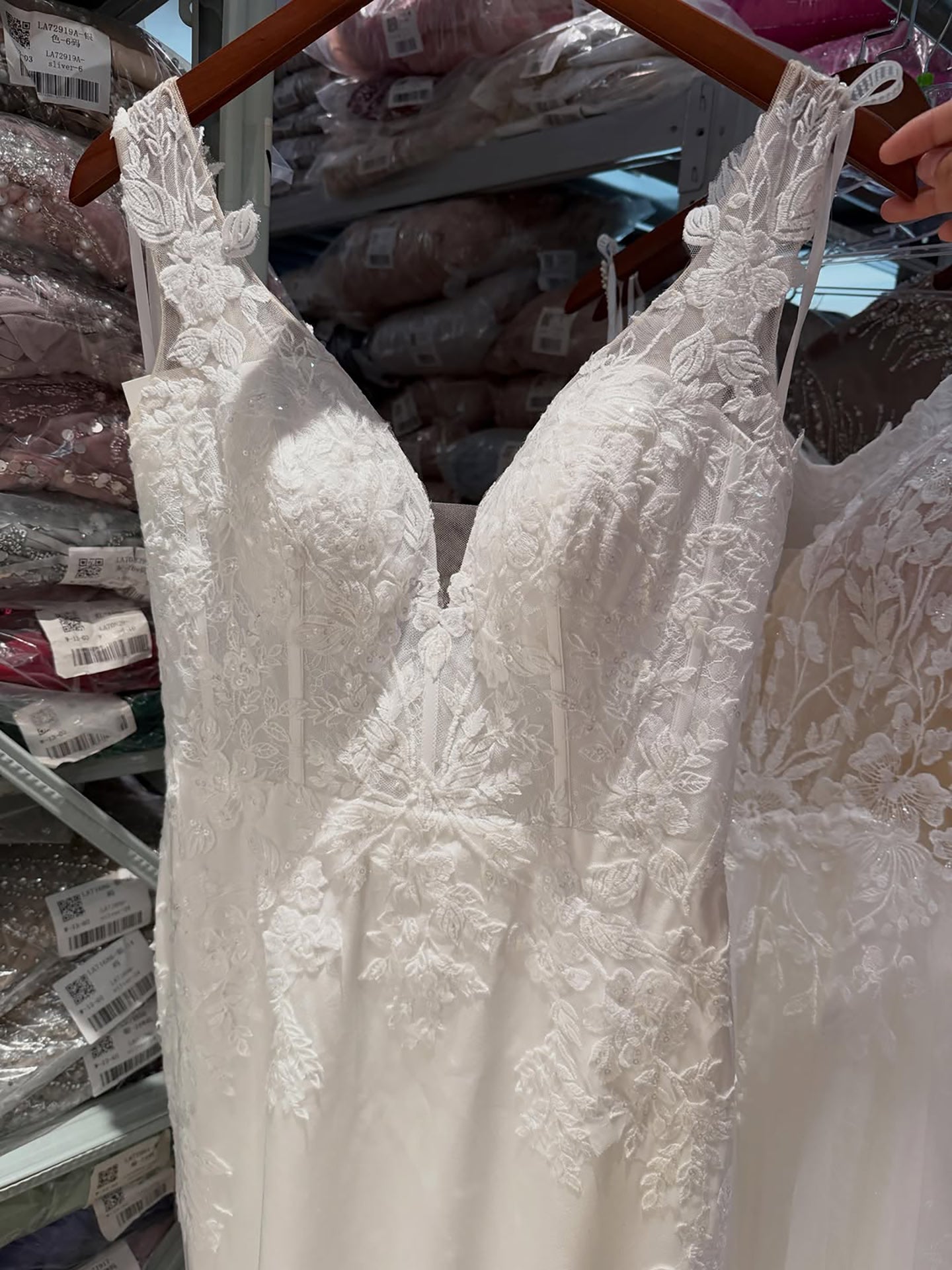 Luxury White V Neck See Through Lace Mermaid Dress LA73690