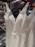 Luxury White V Neck Lace Bodice Zipper Back Mermaid Dress LA73690A