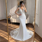 Luxury White V Neck Lace Bodice Zipper Back Mermaid Dress LA73690A