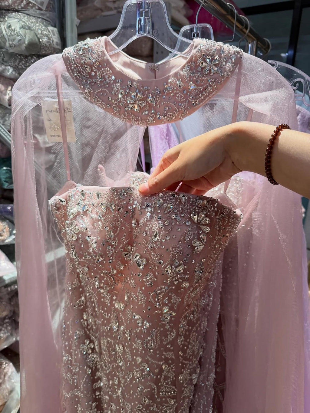 Luxury Blue Crystal Beaded Mermaid Evening Dress With Cape Sleeves CLA73692