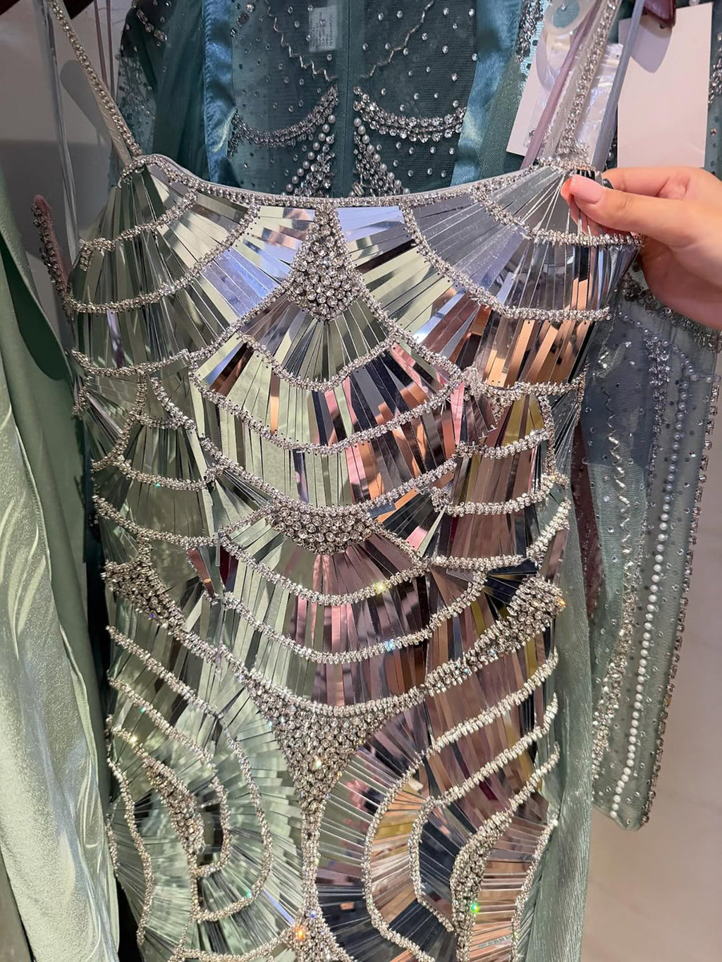 Luxury Silver Mirror Crystal Mermaid Evening Dress CLA73693