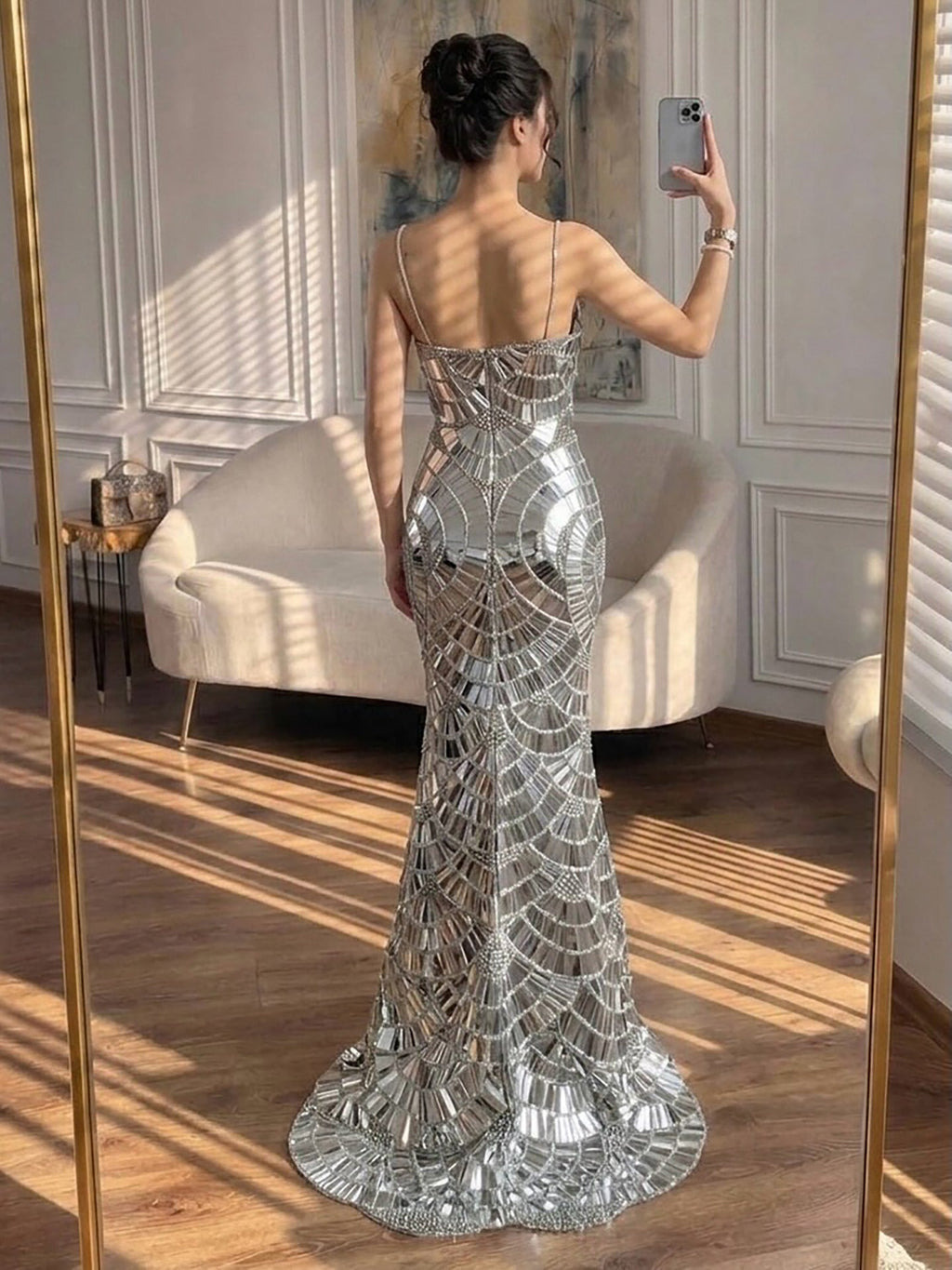 Luxury Silver Mirror Crystal Mermaid Evening Dress CLA73693
