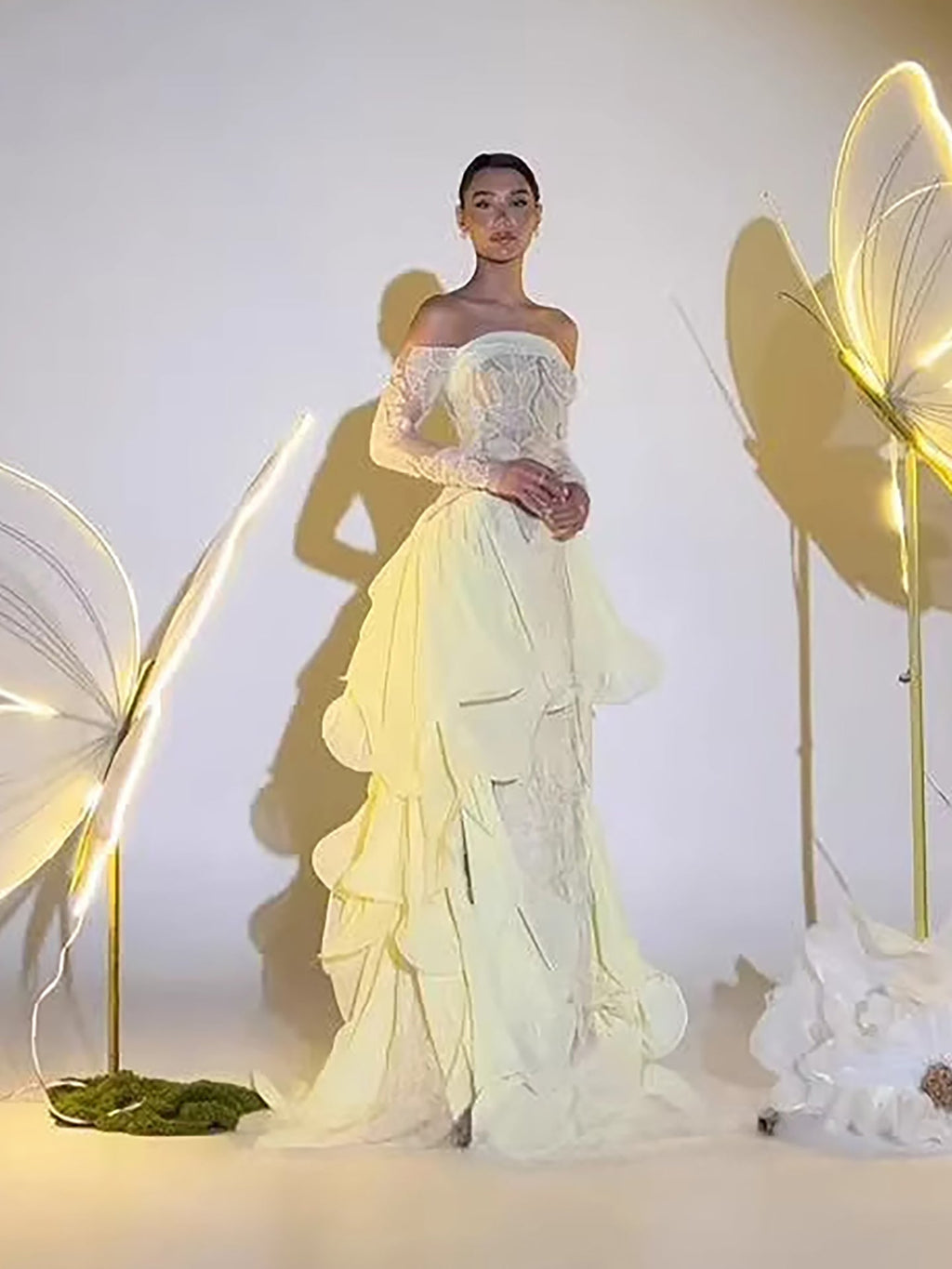 Arabic Yellow Simple Ruffle Off Shoulder Mermaid Evening Dress Elegant For Women Wedding Occasion CLA73695