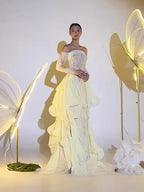 Arabic Yellow Simple Ruffle Off Shoulder Mermaid Evening Dress Elegant For Women Wedding Occasion CLA73695