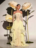 Arabic Yellow Simple Ruffle Off Shoulder Mermaid Evening Dress Elegant For Women Wedding Occasion CLA73695