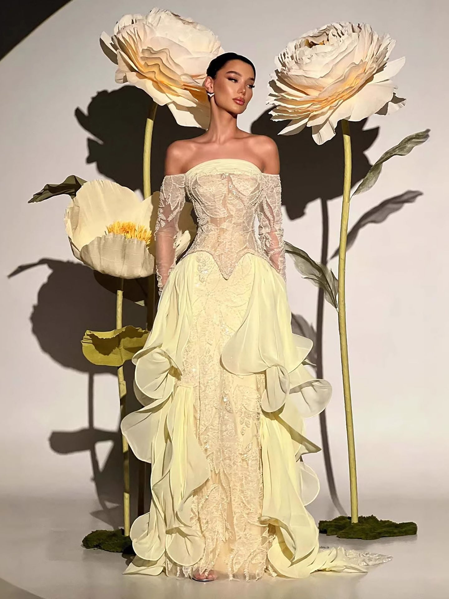 Arabic Yellow Simple Ruffle Off Shoulder Mermaid Evening Dress Elegant For Women Wedding Occasion CLA73695