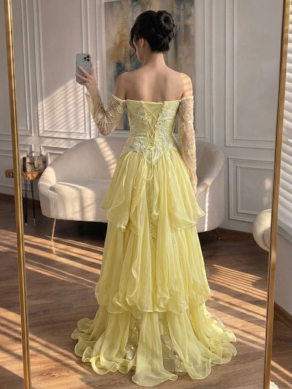 Arabic Yellow Simple Ruffle Off Shoulder Mermaid Evening Dress Elegant For Women Wedding Occasion CLA73695