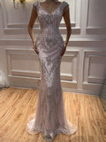 Luxury Pink Crystal Beaded Mermaid Deep V Evening Dress CLA73696
