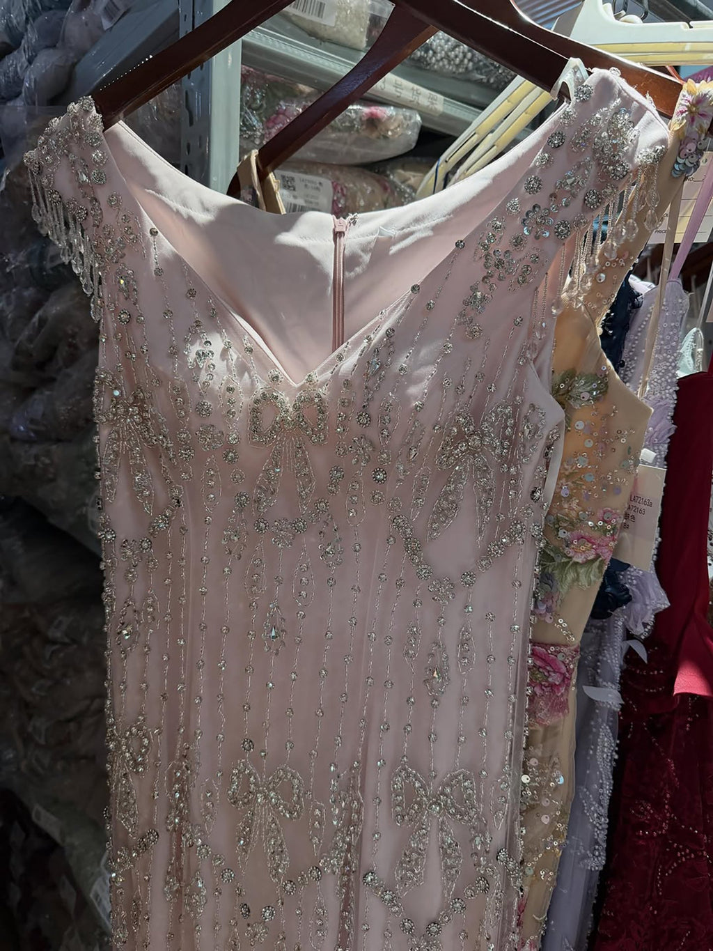 Luxury Pink Crystal Beaded Mermaid Deep V Evening Dress CLA73696