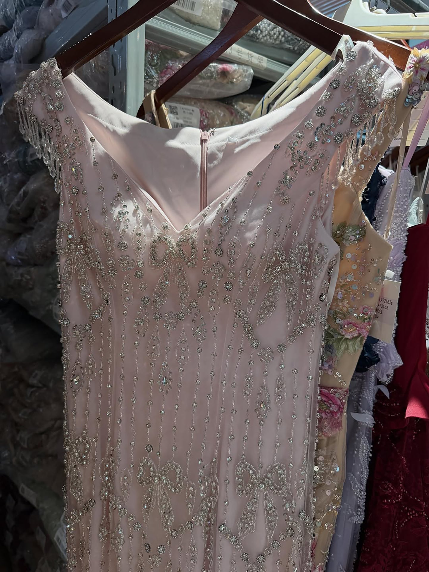 Luxury Pink Crystal Beaded Mermaid Deep V Evening Dress CLA73696