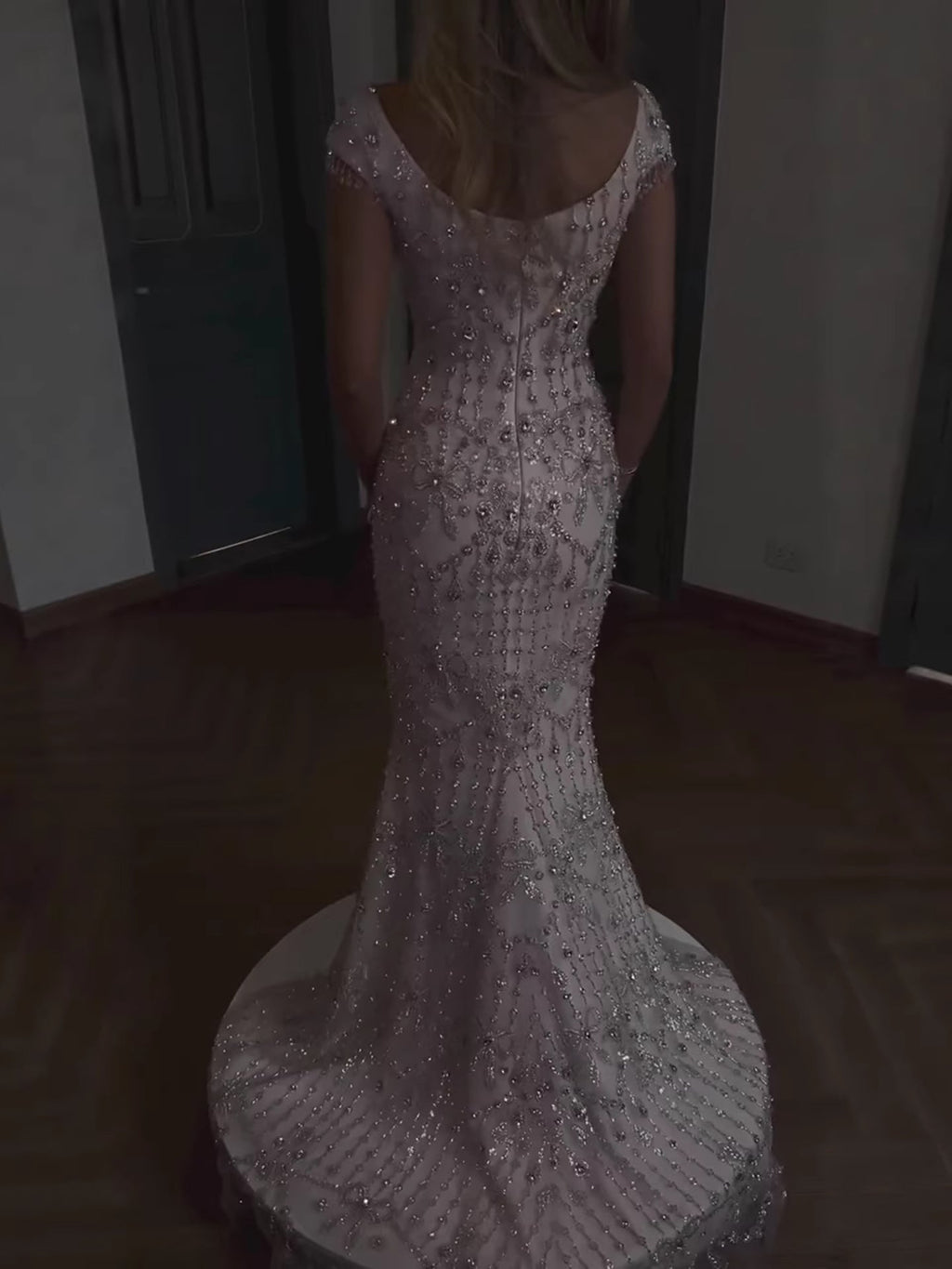 Luxury Pink Crystal Beaded Mermaid Deep V Evening Dress CLA73696