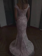 Luxury Pink Crystal Beaded Mermaid Deep V Evening Dress CLA73696