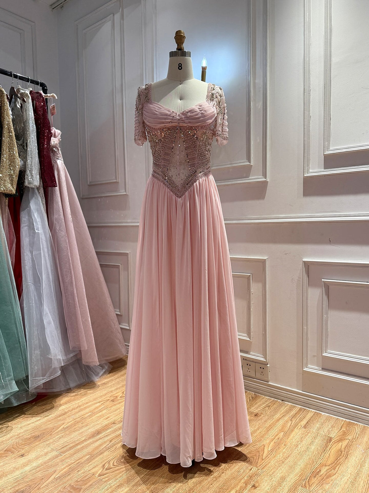 Luxury Nude A‑Line Beaded Tulle Evening Dress CLA73697