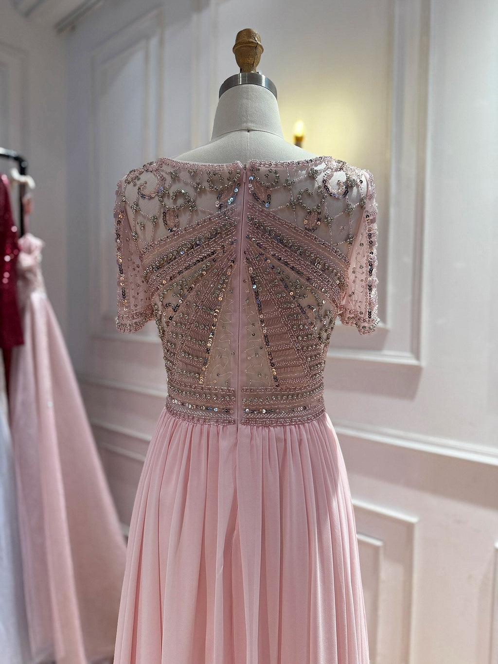 Luxury Nude A‑Line Beaded Tulle Evening Dress CLA73697
