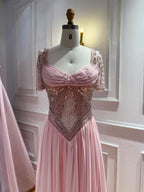 Luxury Nude A‑Line Beaded Tulle Evening Dress CLA73697