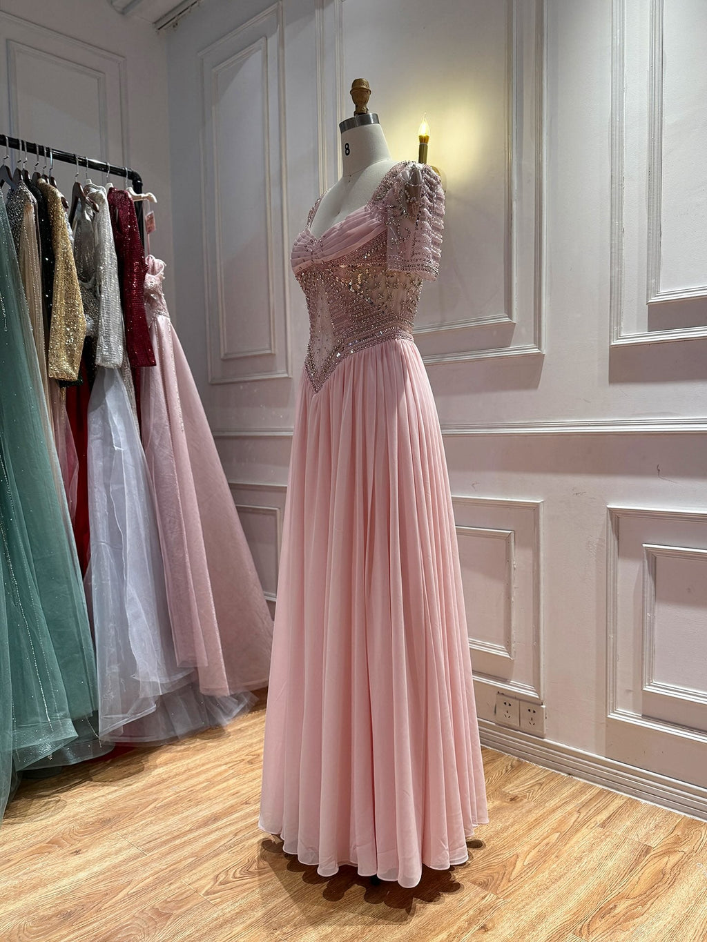 Luxury Nude A‑Line Beaded Tulle Evening Dress CLA73697