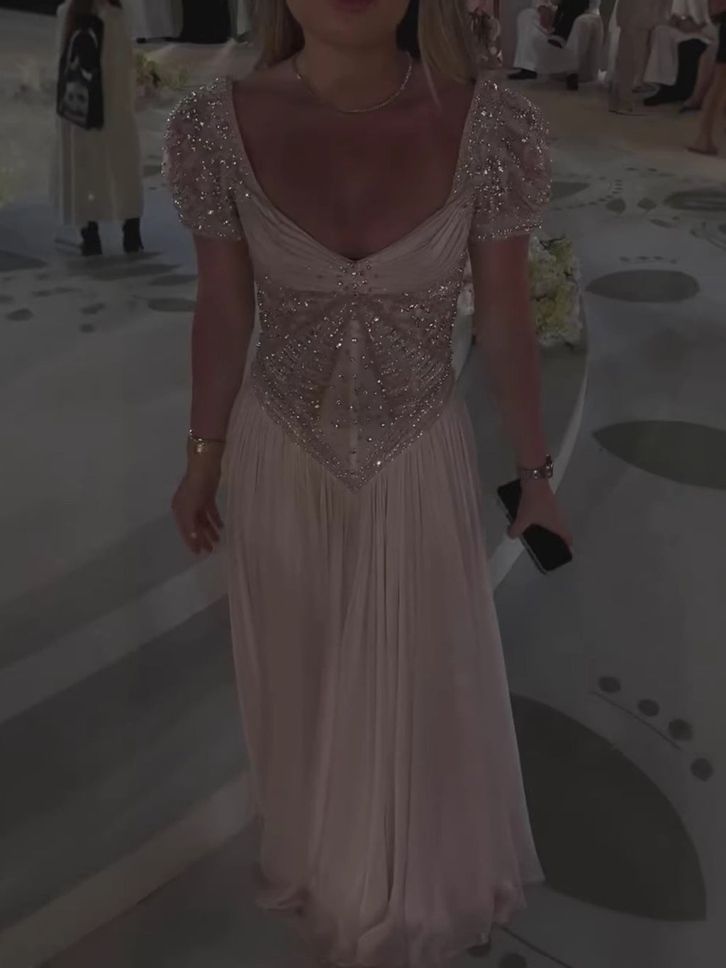 Luxury Nude A‑Line Beaded Tulle Evening Dress CLA73697