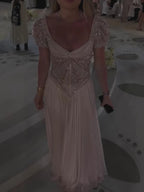 Luxury Nude A‑Line Beaded Tulle Evening Dress CLA73697