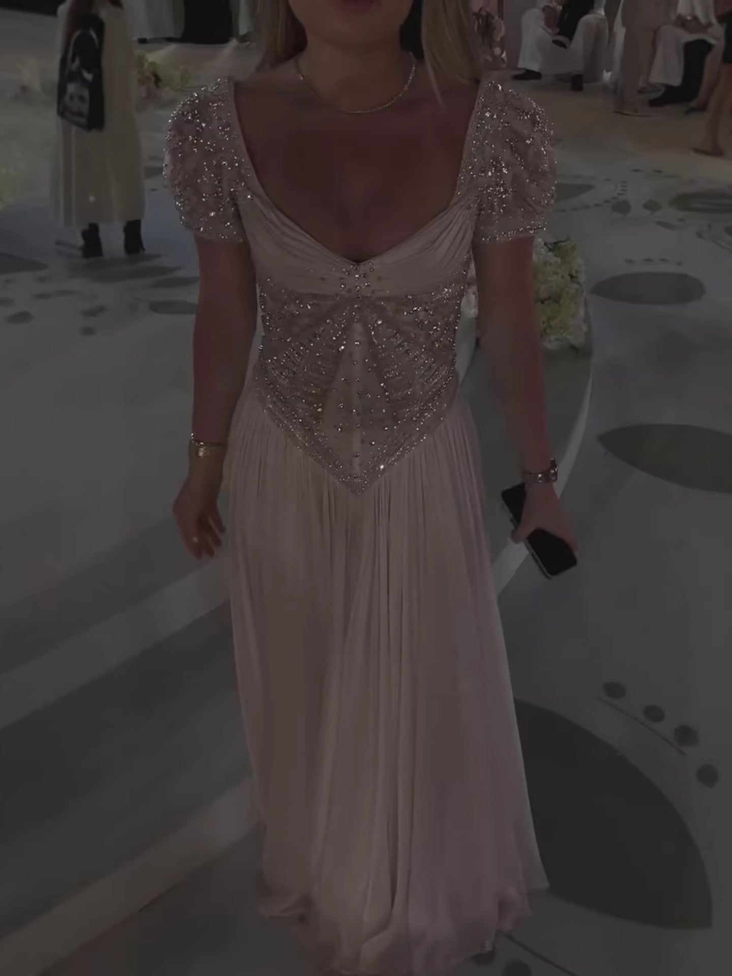 Luxury Nude A‑Line Beaded Tulle Evening Dress CLA73697