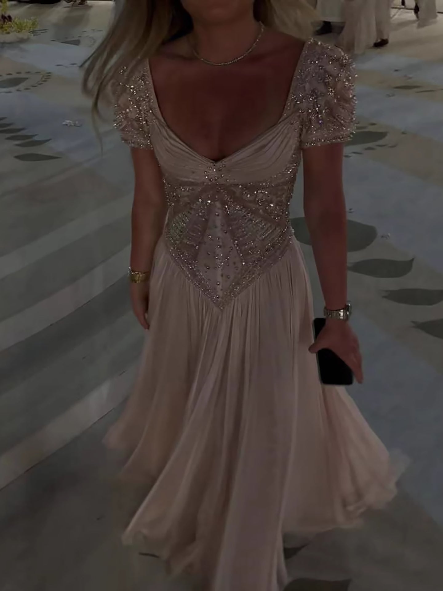 Luxury Nude A‑Line Beaded Tulle Evening Dress CLA73697