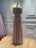 Luxury Nude A‑Line Beaded Tulle Evening Dress CLA73697