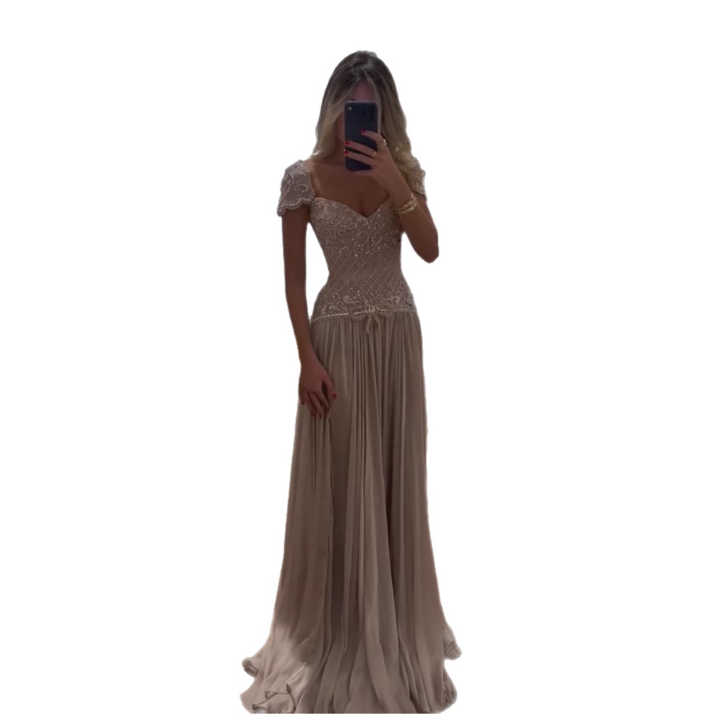 Elegant Caramel Beaded Chiffon A Line Sweetheart Evening Dress CLA73698