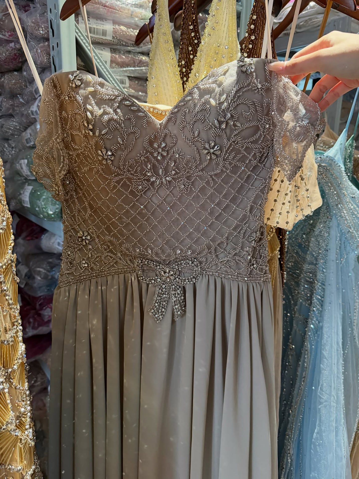 Elegant Caramel Beaded Chiffon A Line Sweetheart Evening Dress CLA73698