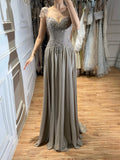 Elegant Caramel Beaded Chiffon A Line Sweetheart Evening Dress CLA73698