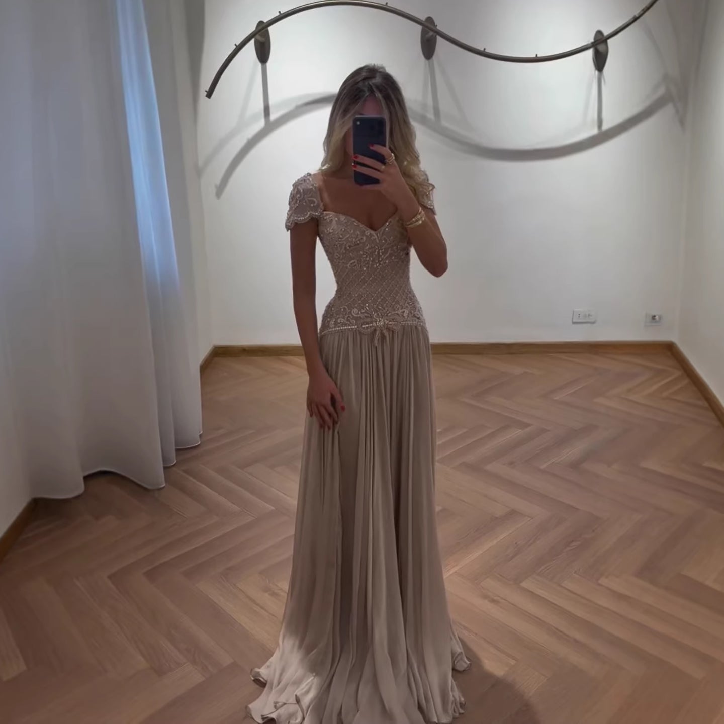 Elegant Caramel Beaded Chiffon A Line Sweetheart Evening Dress CLA73698