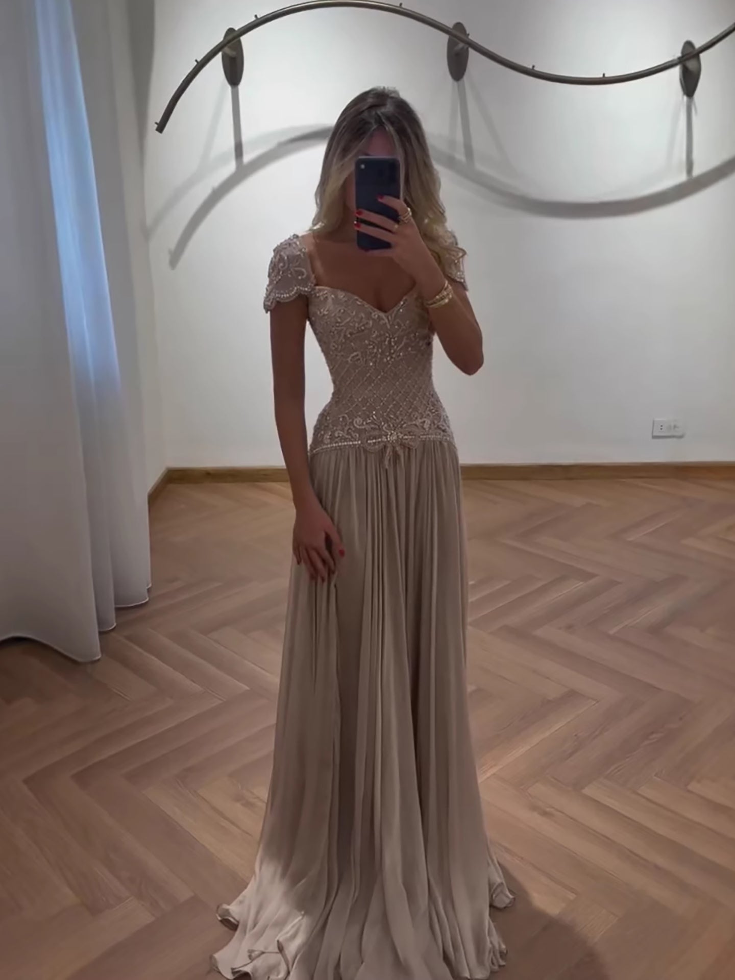 Elegant Caramel Beaded Chiffon A Line Sweetheart Evening Dress CLA73698