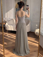 Elegant Caramel Beaded Chiffon A Line Sweetheart Evening Dress CLA73698
