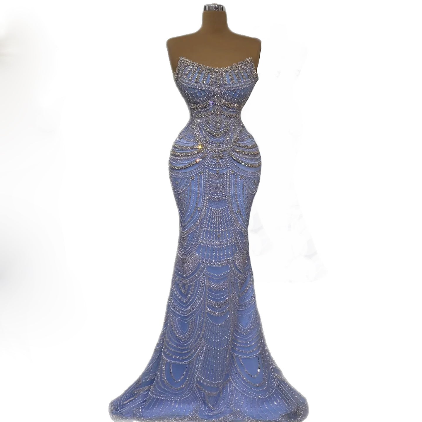 Luxury Blue Strapless Crystal Beaded Mermaid Evening Dress CLA73701