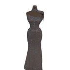 Luxury Silver Nude Crystal Beaded Mermaid Evening Dress with Cape CLA73704