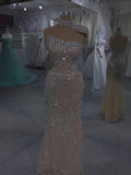 Luxury Silver Nude Crystal Beaded Mermaid Evening Dress with Cape CLA73704