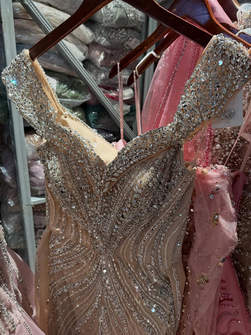 Luxury Nude Crystal Beaded Mermaid Dress with Overskirt CLA73710