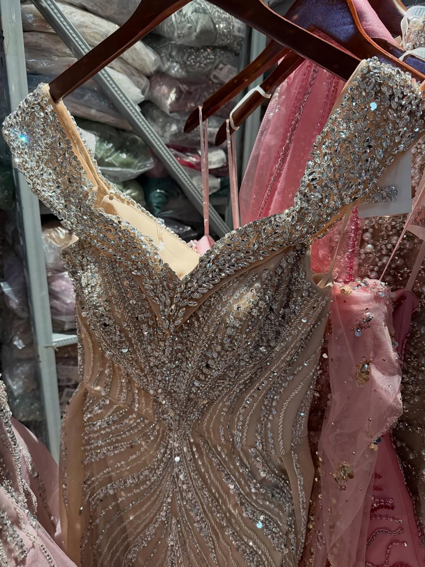 Luxury Nude Crystal Beaded Mermaid Dress with Overskirt CLA73710