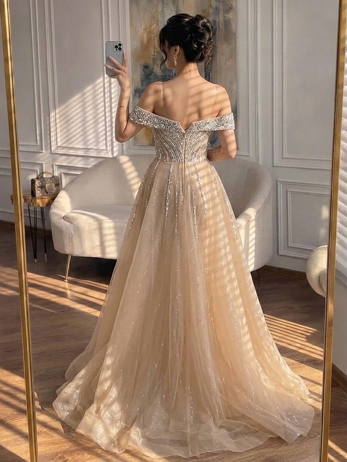Luxury Nude Crystal Beaded Mermaid Dress with Overskirt CLA73710