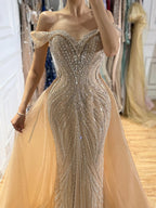 Luxury Nude Off Shoulder Crystal Beaded Mermaid Dress LA73710A